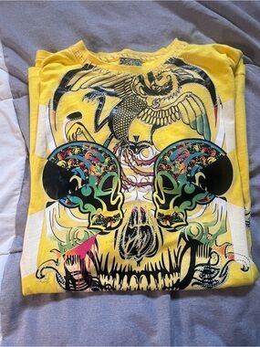 Miskeen Y2K Skull Graphic Tee XXL Yellow Streetwear